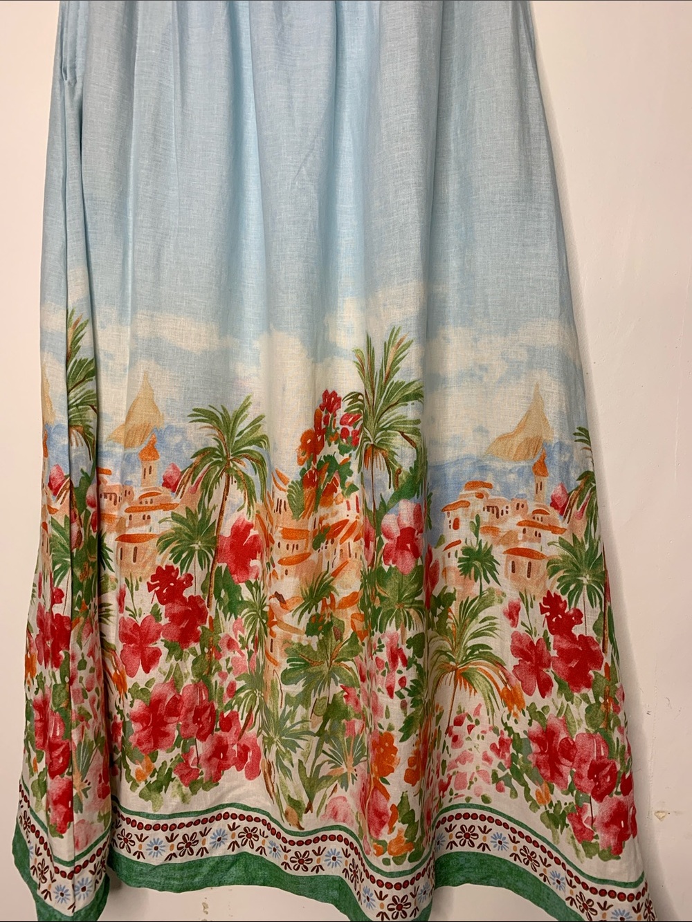 Calypso St. Barth Linen Blend Blue Midi Skirt Tropical Floral resort Beach L - Picture 3 of 10